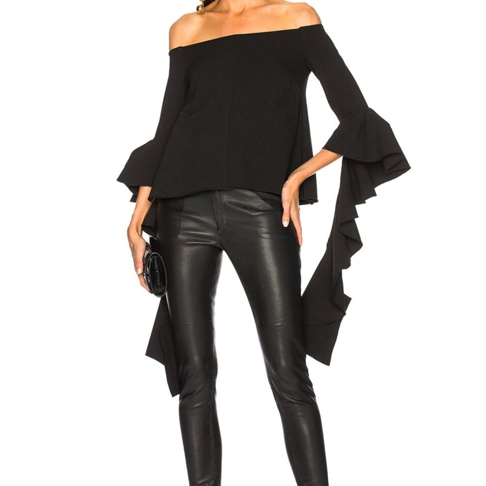 ELLERY DELORES $890 BLACK DRAMATIC RUFFLE OFF SHOULDER TOP S 4 NWT